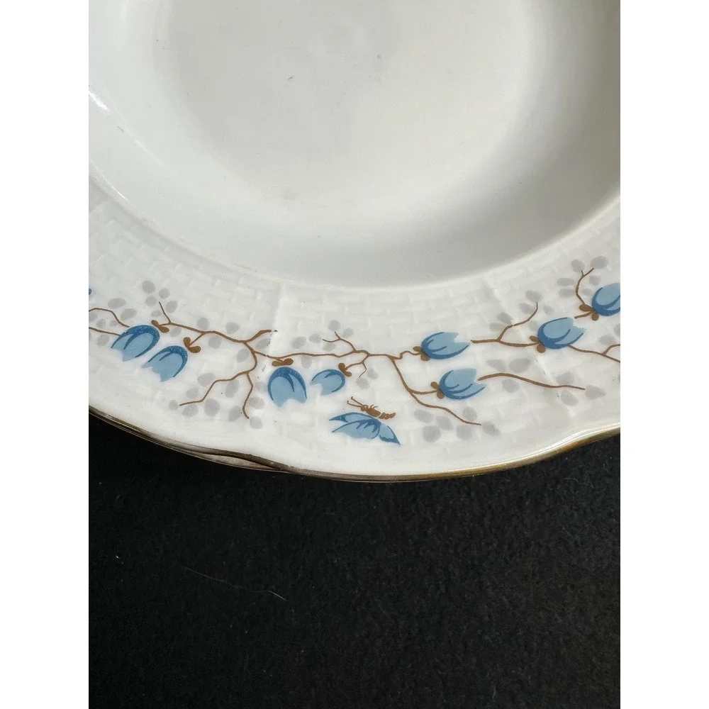 TK Thun Czechoslovakia Blue Floral Butterfly Rimmed Soup Bowl Gold Trim set of 3